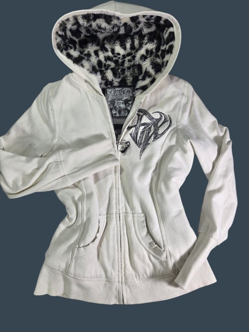 VTG Y2K Fox Racing Sasquatch Womens Leopard White Lined Embroidered Zip Sz L Emo